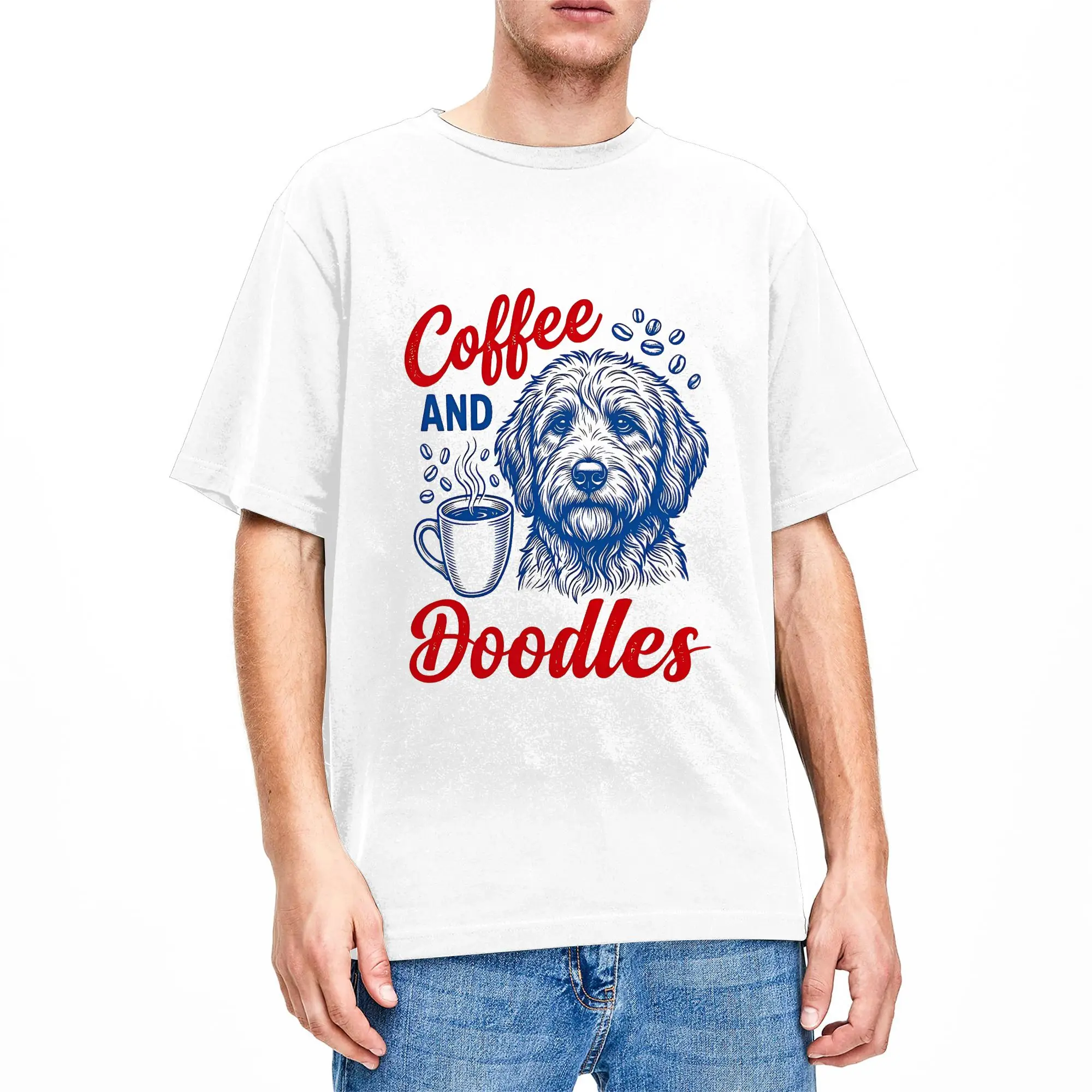Oversized T Shirt Beach Coffee and Doodles Funny Doodle Coffee Club Pet Lover Design Hip Hop T-Shirts  Cotton Tee Shirt for Men