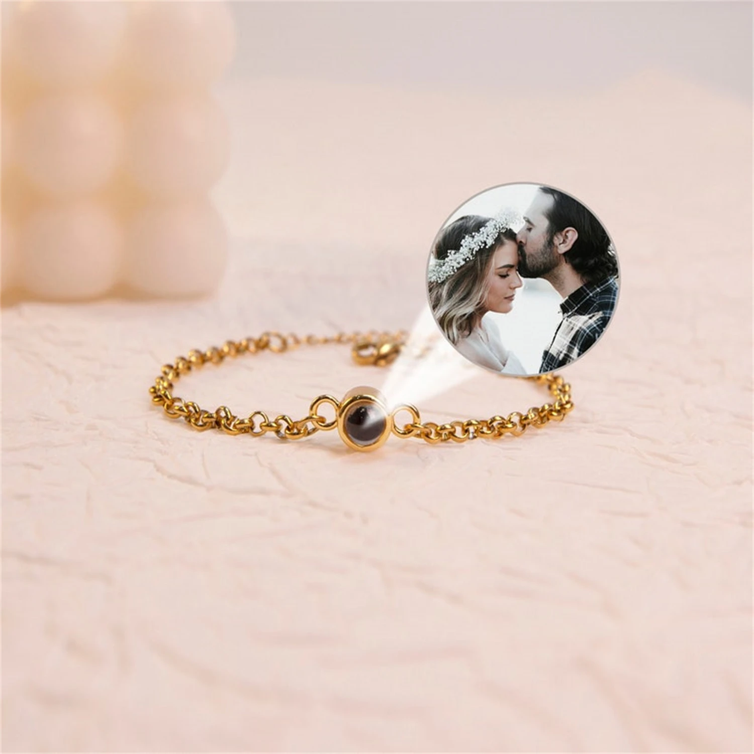 

Wedding Projection Photo Bracelet Personalized Couples Photo Bracelet Custom Bride Pet Photo Minimalist Jewelry Gift for Her