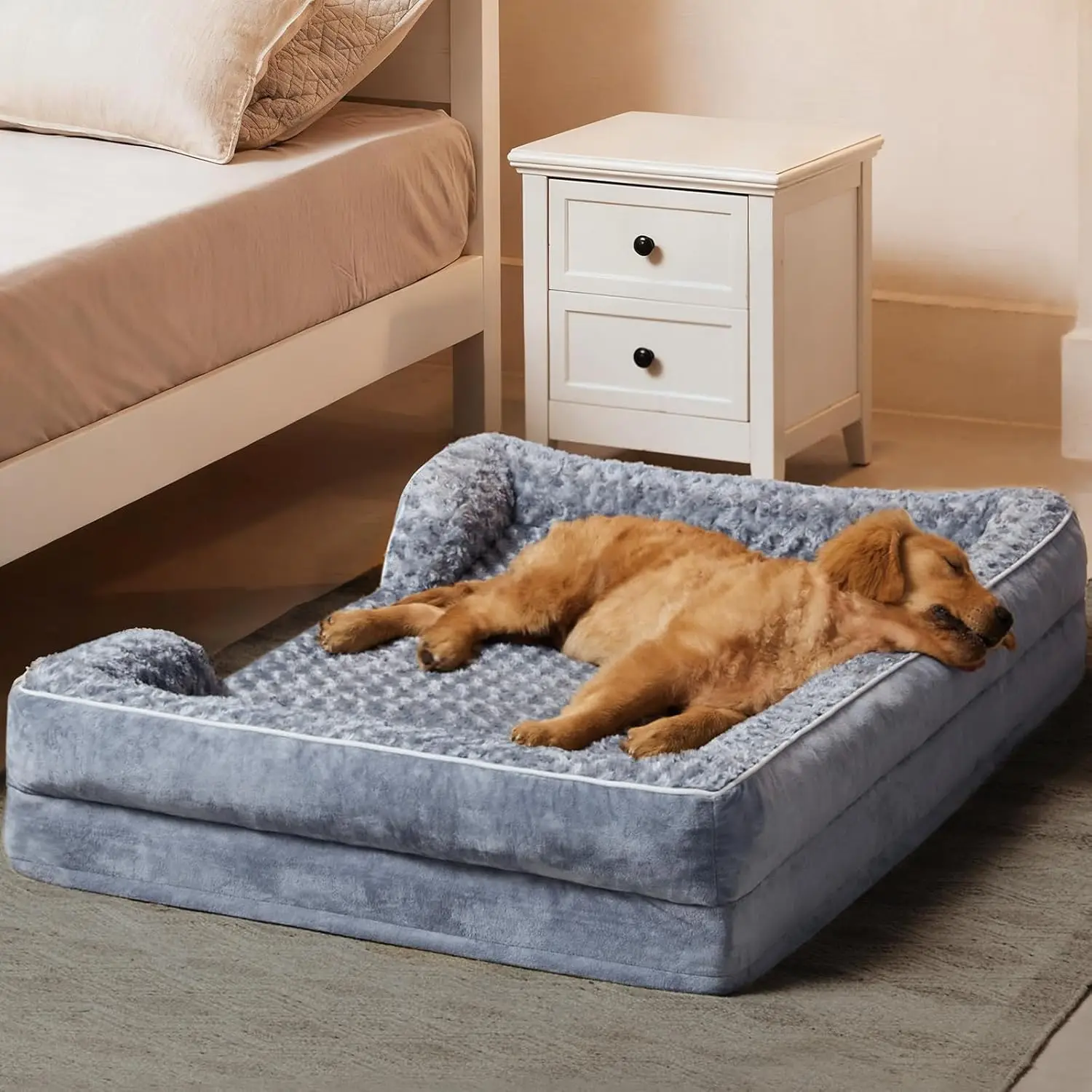 Washable Orthopedic Dog Bed for Large Dogs with Waterproof Lining & Non-Slip Bottom