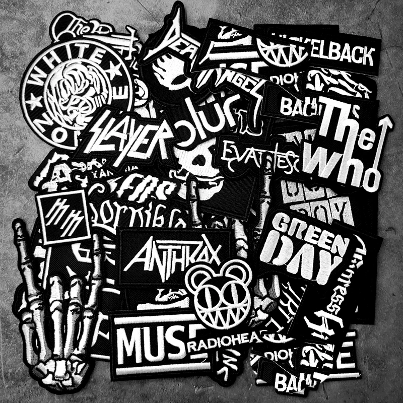 BAND Black And White Patches Embroidery For T-Shirt Iron On Appliques Clothes Jeans Stickers Badges