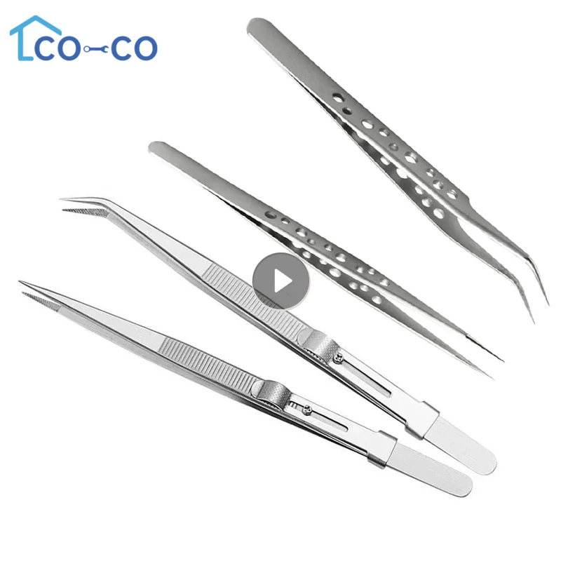 Precision Industrial Tweezers Anti-static Magnetic Stainless Steel Tweezers Set For Electronics Soldering Maintenance Hand Tools