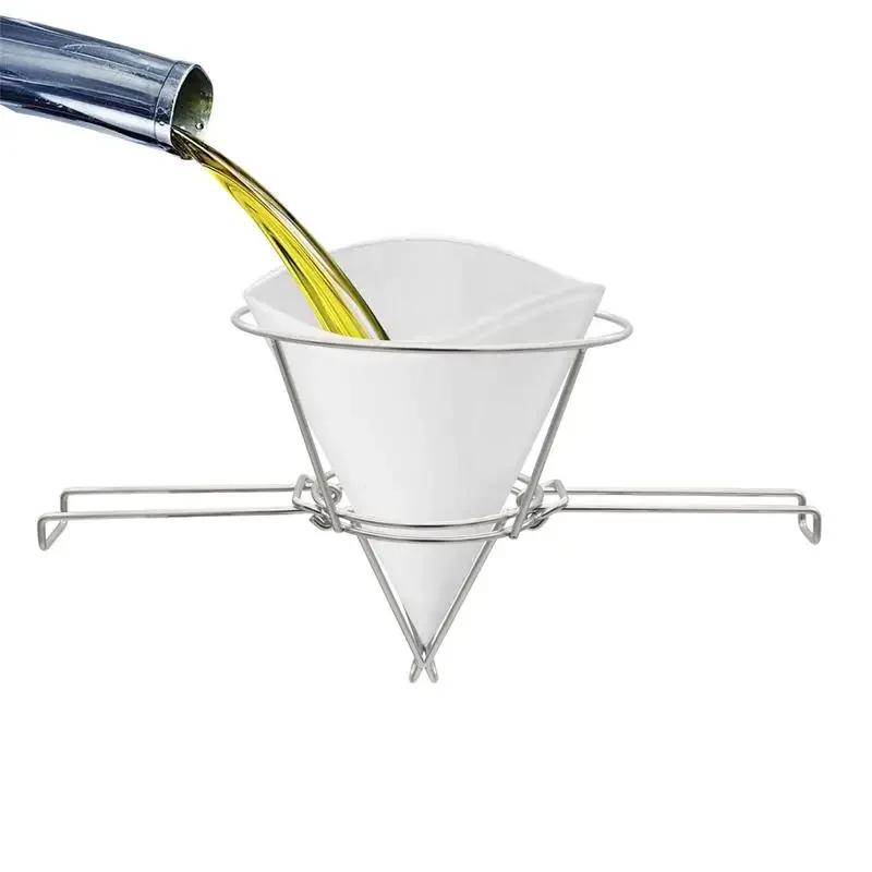 Deep Fryer Oil Cone Filter Holder Maple Syrup Cone Filter Stand With Folding Arms  Stainless Steel Reusable Strainer Rack