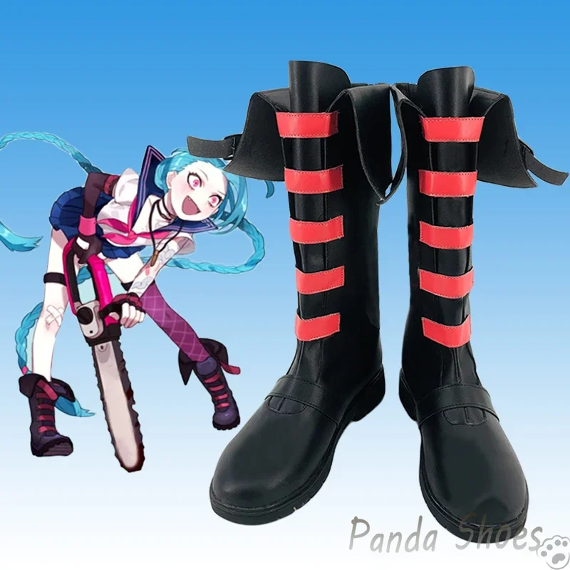 LOL Jinx Cosplay Shoes Anime Game League of Legends Cos Long Boots Loose Cannon Cosplay Costume Prop Shoes for Halloween Party