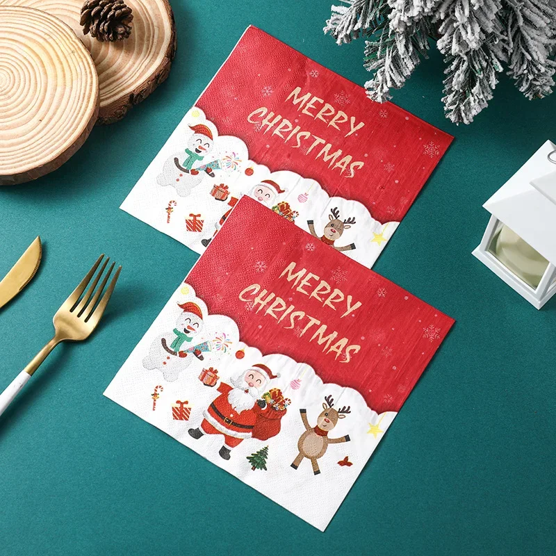 20pcs 33cm 2Layer Cartoon Christmas Elements Napkins Party Atmosphere Red and White Tissue DIY Decoupage Paper