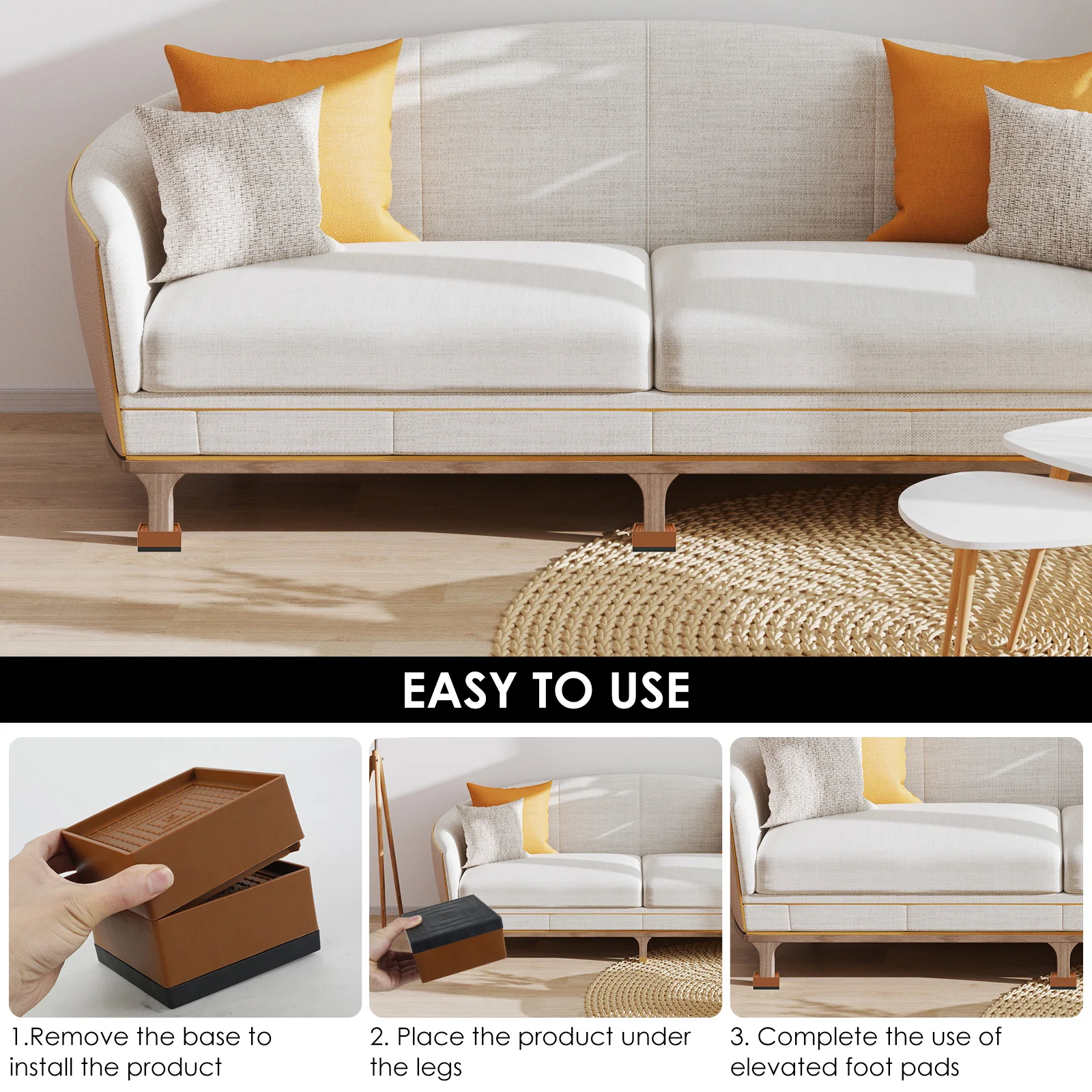 4Pcs Non-slip Bed Risers Stackable Furniture Legs L-side/Full-side Sofa Riser Shock Mute Mats Reduce Noises Tools for Desk Chair