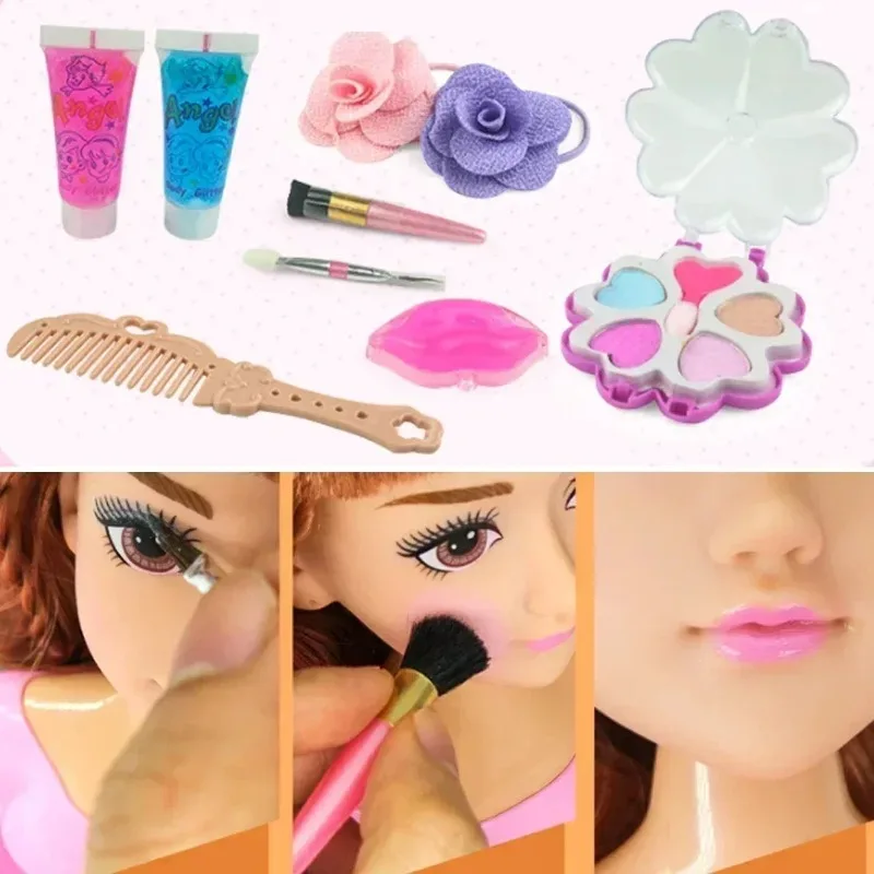 Maison de jeu jouet poupée de coiffure jouet demi-corps maquillage princesse poupée ensemble Double queue de cheval vague rouleau coiffure beauté cadeau d'anniversaire