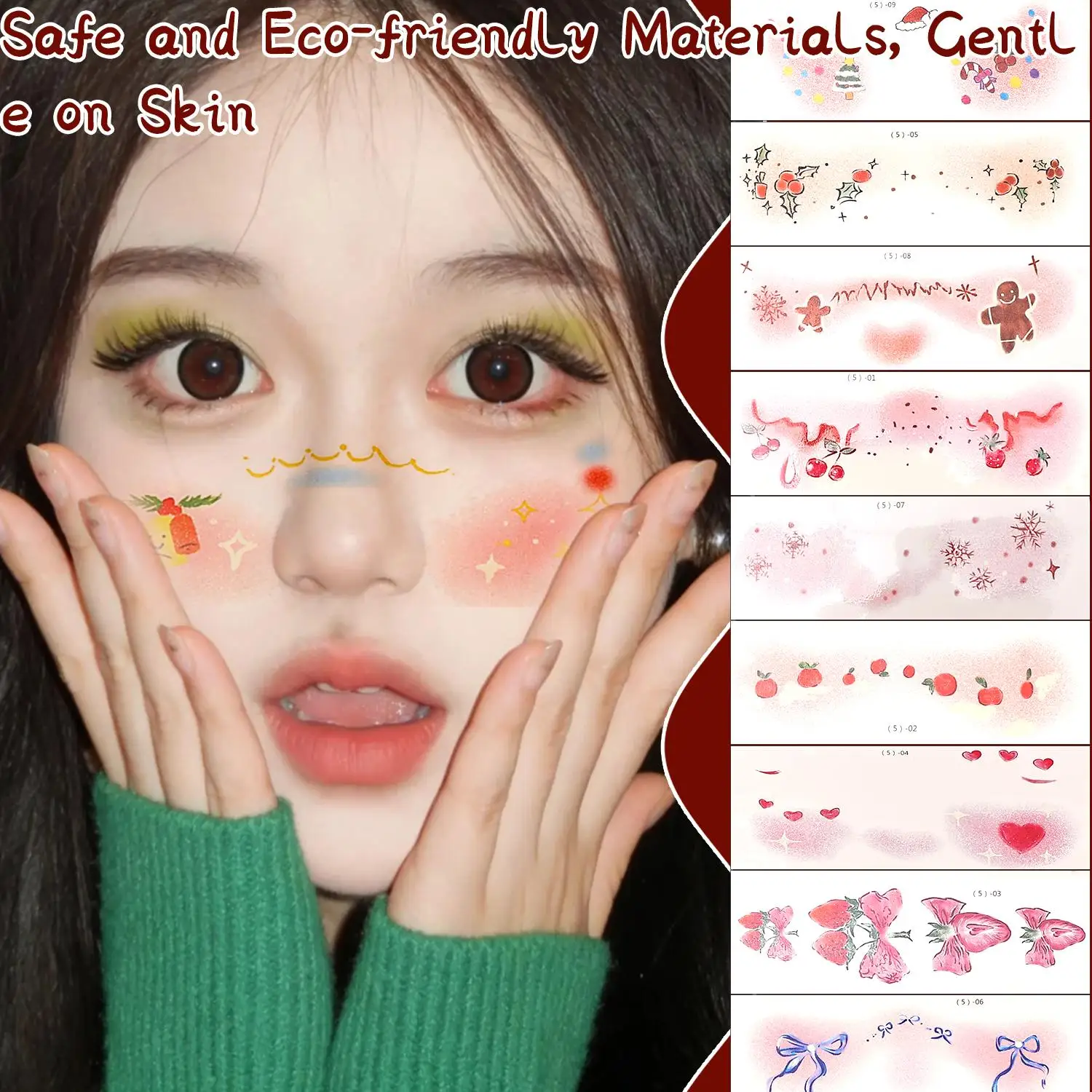 10PCS Christmas Face Temporary Tattoo Stickers Long-lasting Waterproof Christmas Festival Party Makeup Stage Tattoos Stickers