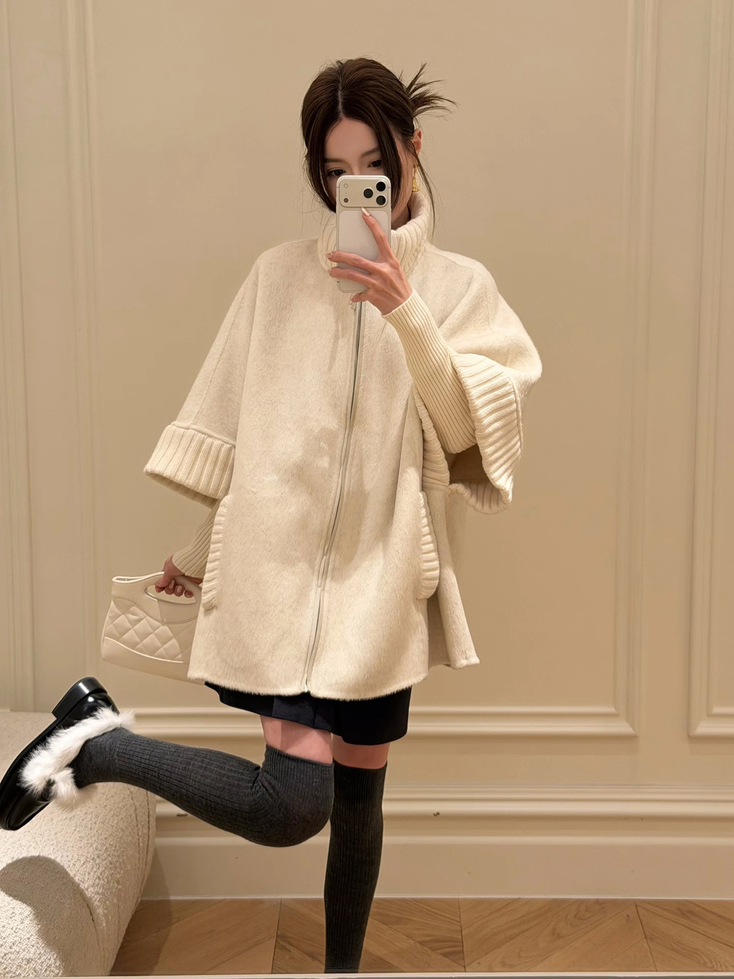 

SMOL Moonlight Collection Wool Silk Camel down Mixed Coat Loose Sweater Sle Woolen Outerwear Commute Sle Pure Online S
