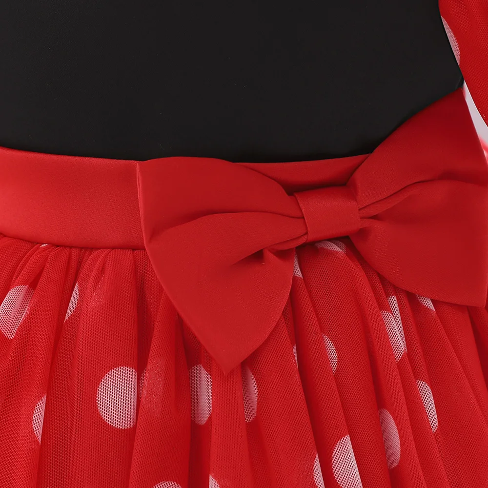 Girls Red Christmas Party Dress Puff Sleeve Bow Tulle Princess Wedding Birthday Dresses for Kids Polka Dot Birthday Prom Costume