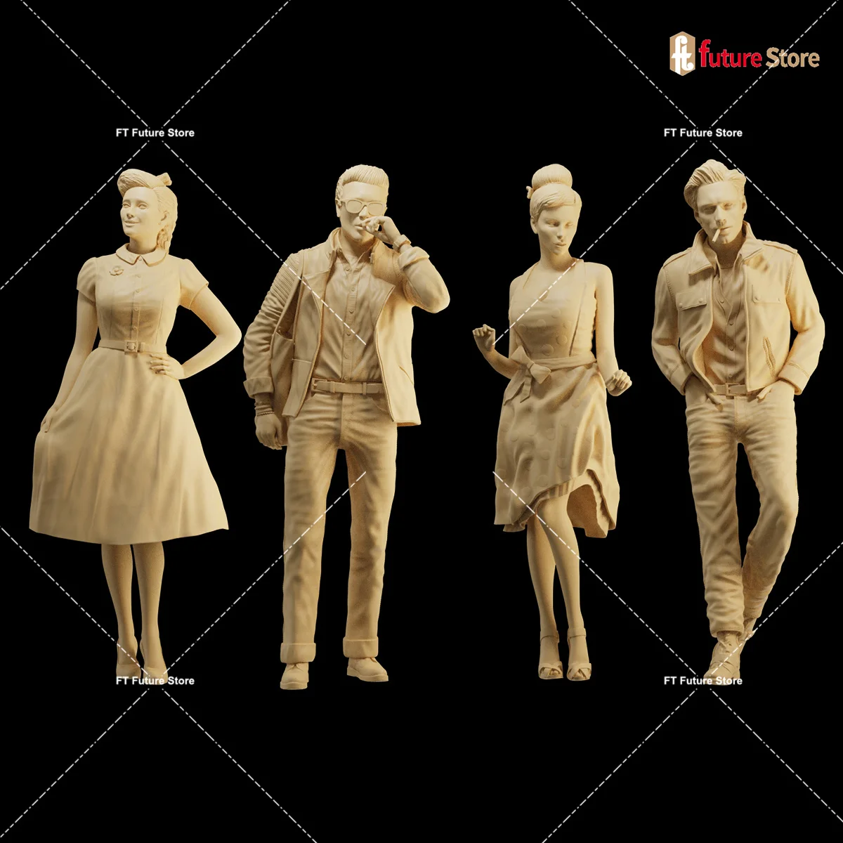 Auf Lager 3D-Druck männliche weibliche Retro-Filmfiguren Figur Diorama Mini Puppe kreative Szene Requisite Figur Modell