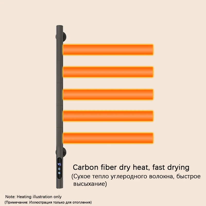 Imagem -02 - Toalheiro Elétrico Aquecido Aquecedor Rotativo Controle de Temperatura Temporização Aquecedor do Banheiro Preto Branco Cinza