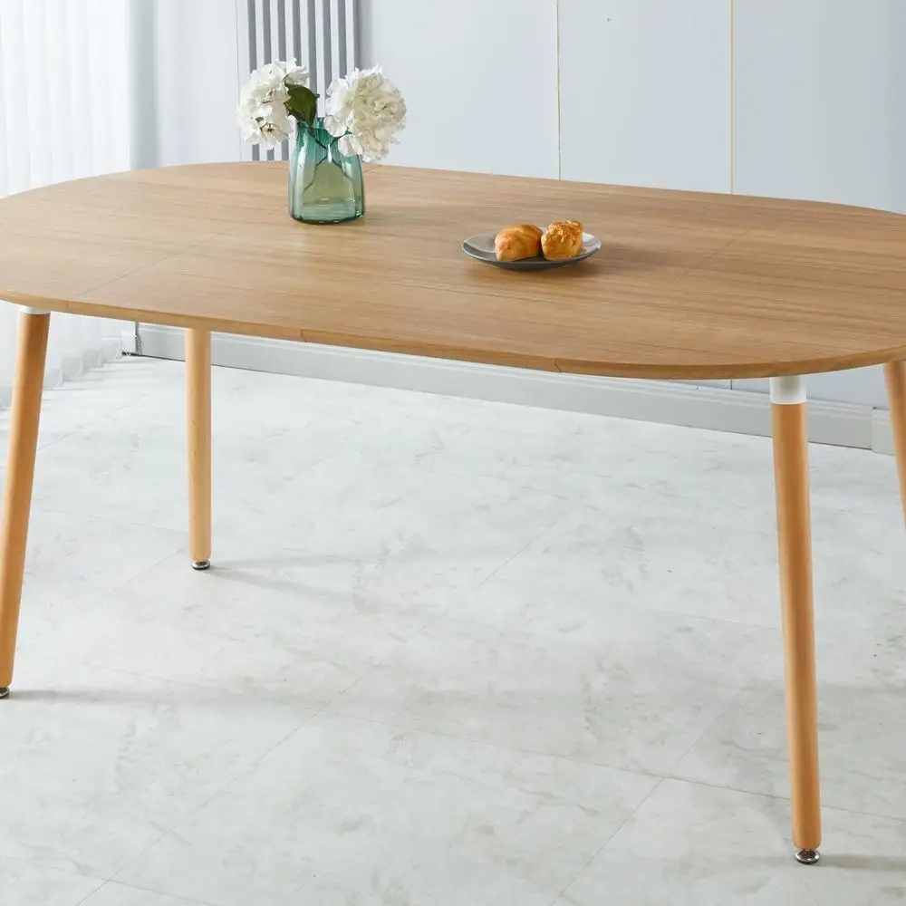 

Extendable Dining Table Office Coffee Table MDF Oak Color Wood Leg 100 140 180cm Width