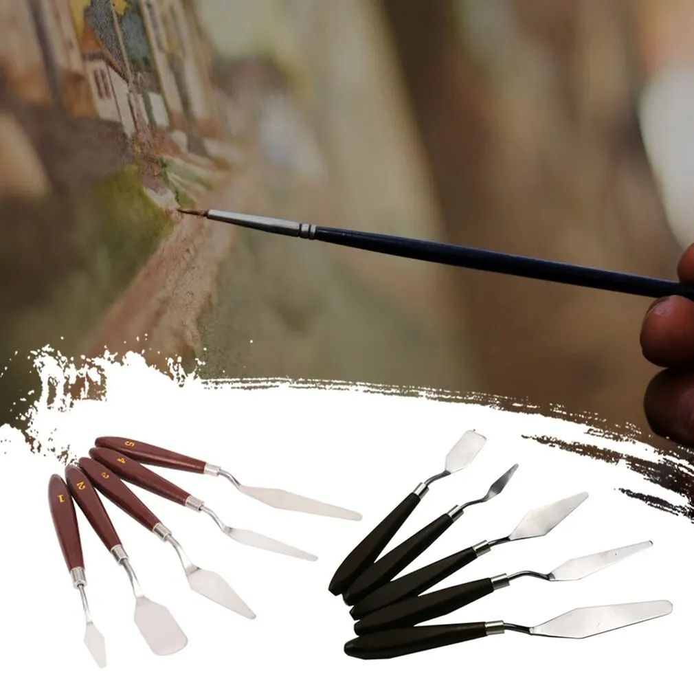 

5PCS Mixing Mixed Palette Knife Painting Stainless Steel Scraper Spatula Art Supplies for Artist Canva Oil Paint Color Wholesale