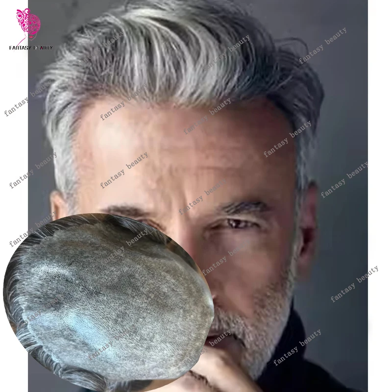 

1b80 # Серый, черный, натуральная линия волос, супер прочный, человеческие волосы из искусственной кожи, мужские капиллярные протезы, мужские парики, 0,12 мм, парик для инъекционной кожи