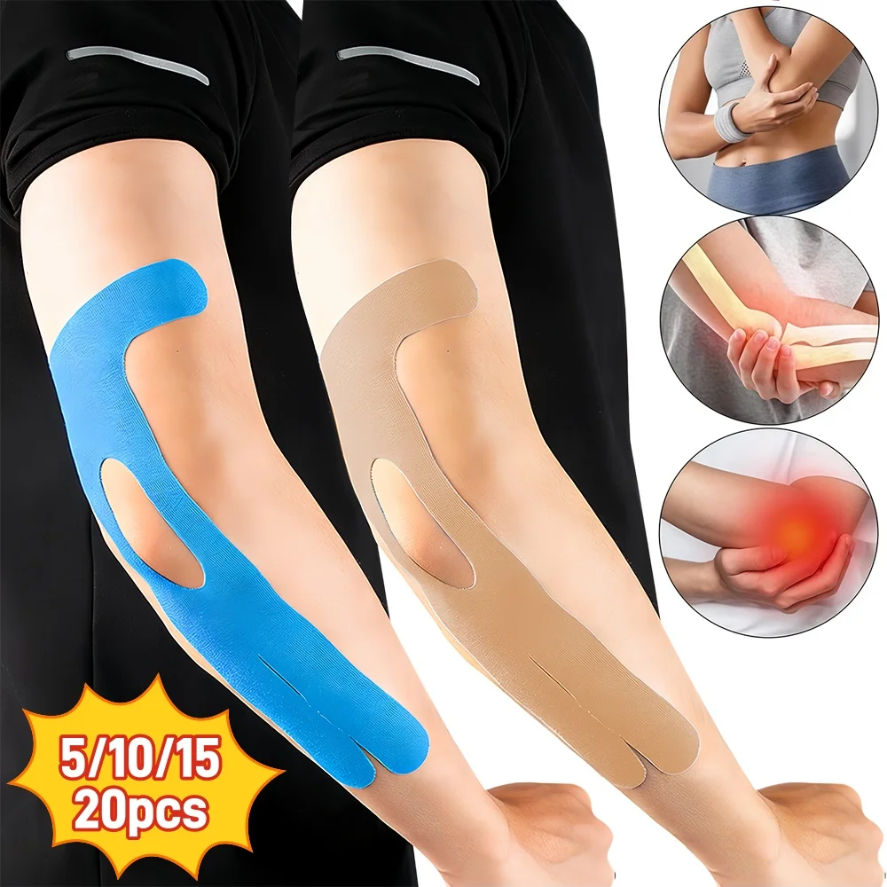 5/10/15/20 Stück vorgeschnittenes Ellenbogenband, elastisches Ellenbogen-Kinesiologie-Tape, starke Haftung, Muskelunterstützung, schweißfestes Sport-Athletik-Tape