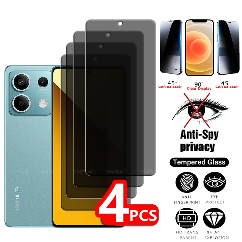 4Pcs For Redmi Note 13 5G Glass Redmi Note 13 5G Tempered Glass 9H Anti-Spy Glue Privacy Screen Protector Redmi Note 13 5G 6.67