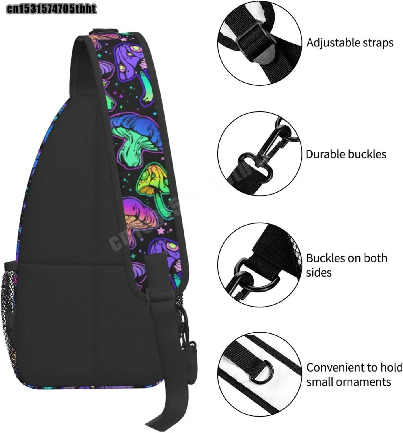 Bright Psychedelic Mushrooms Sling Bag Women Men Backpack Crossbody Bag Travel Hiking Casual Sport Climbing Runners Daypack