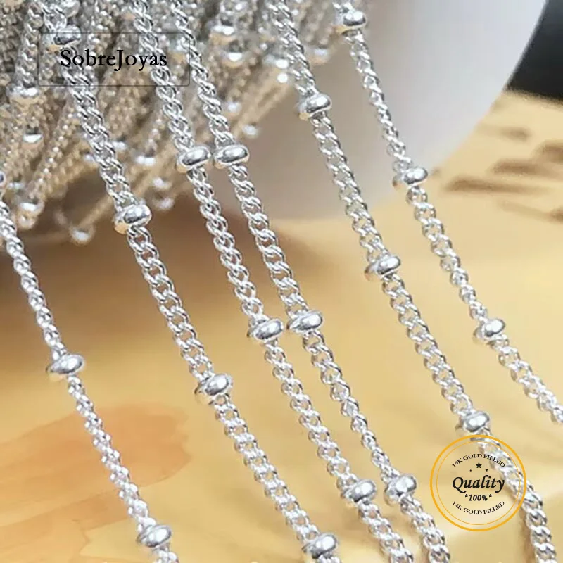

Кабельная цепочка из стерлингового серебра 925 пробы 1,2 мм с бусинами, незаконченная фурнитура для ювелирных изделий оптом для DIY
