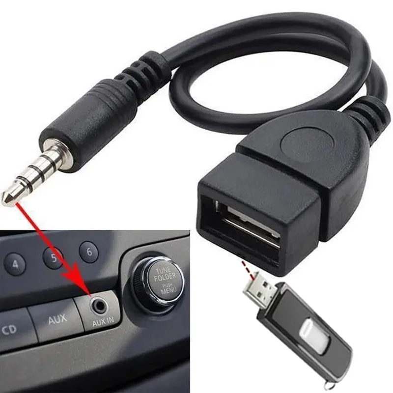 Car MP3 Player Converter 3.5mm Black AUX Audio Plug Jack To USB Audio Converter Cable Cord Headphone Converter Car Accessories