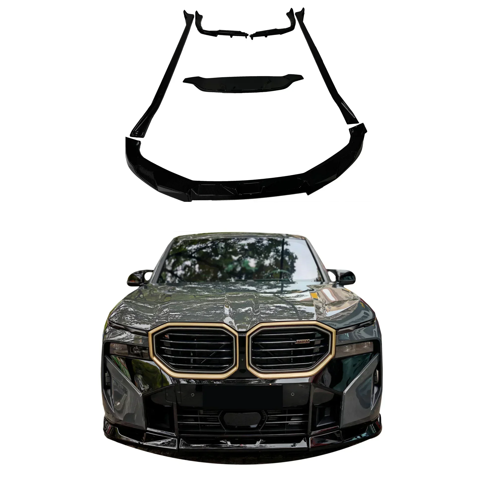 

small body kit for BMW XM G09 with front lip rear diffuser side skirts roof spoiler glossy black fiber glass material