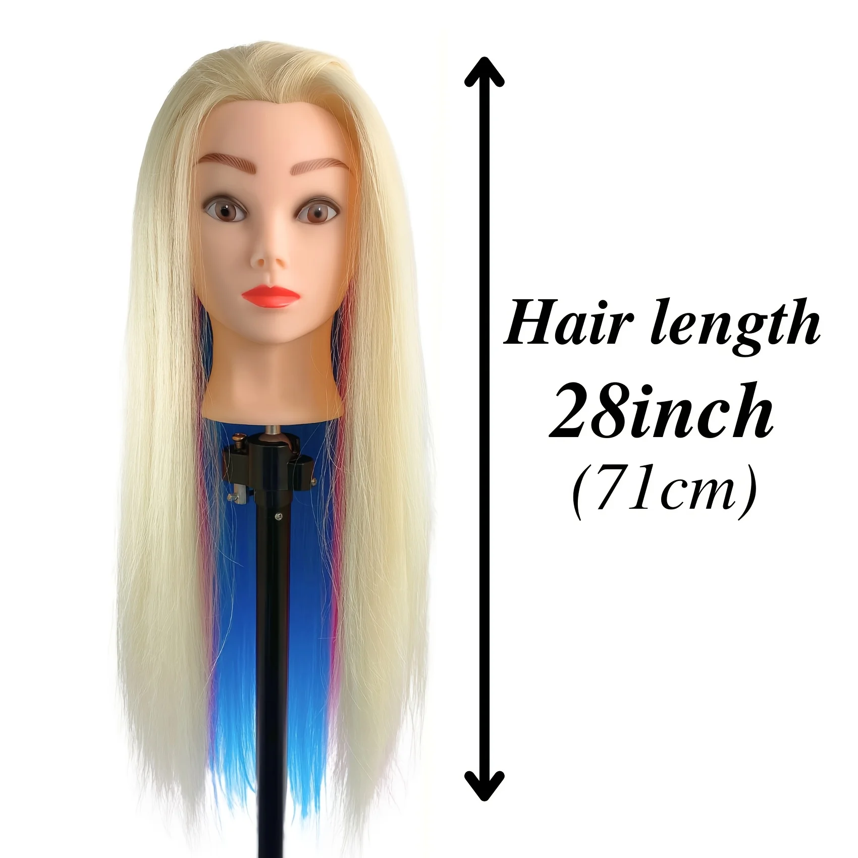 Testa di manichino con capelli colorati da 26 pollici, capelli sintetici ad alta temperatura, per esercitazioni di intrecciare i capelli e esposizione di modellismo
