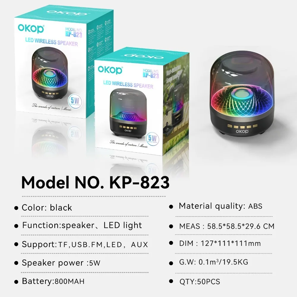 OKOP Harman Glazed صوت بلوتوث لاسلكي، مضخم صوت RGB لسطح المكتب لبطاقة المنزل، مكبر صوت متعدد الوظائف للجو، المنزل، التخييم #6