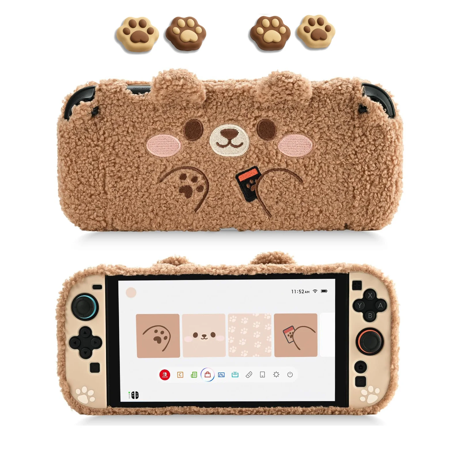 Pluche beer pluche hoes compatibel met Switch 2 (2025), GeekShare NS2 beschermhoes voor NS2 console en Grip Joy Controller