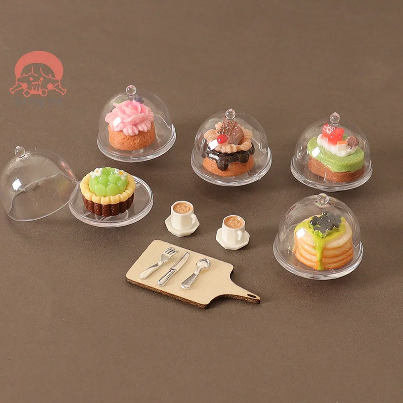 7 teile/satz simulation kaffee kuchen dessert set mini küchen tablett geschirr 1/12 puppenhaus zubehör puppen haus dekoration