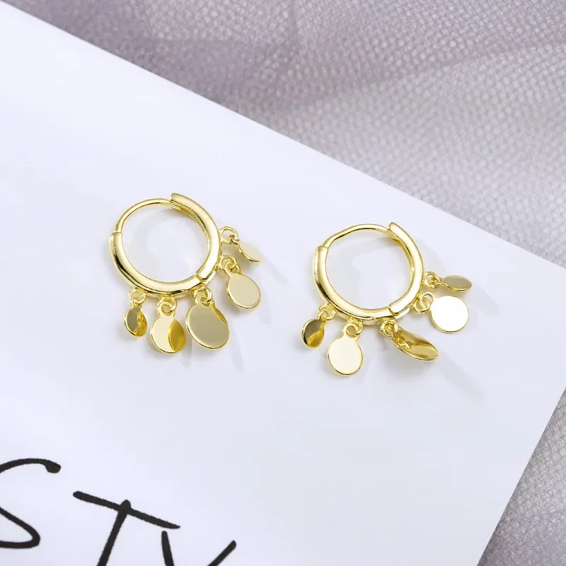 Pendientes redondos con borla de disco para mujer, aretes de Color plateado, 2024