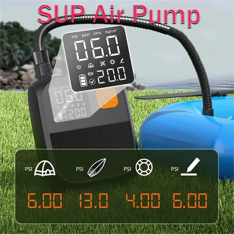 New Electric Air Pump Wireless Air Pump 80W Wireless SUP Pump Tire Inflator Dual-Stage Battery Paddle Board Pump for Inflatable