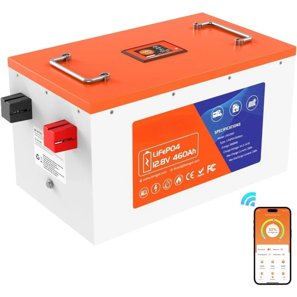 

12V 460Ah LiFePO4 Lithium Battery with Touchable Screen, APP Monitoring, Built-in 250A BMS, Max. 3200W Load Power, 5880Wh