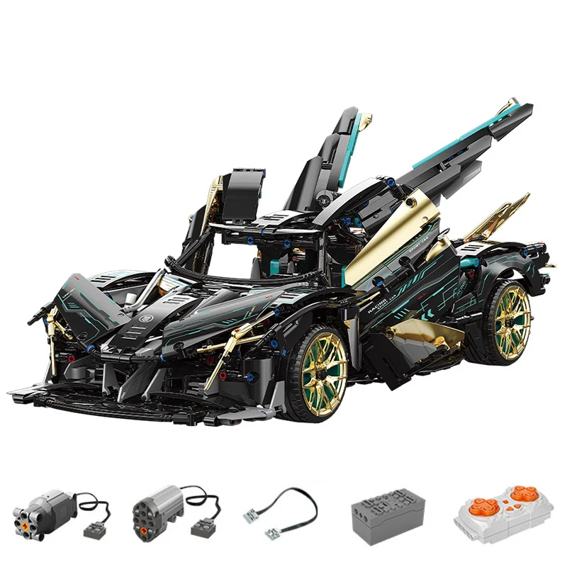 

New 2174pcs black Sports Car Building Blocks Model MOC Technik Remote Control Car Bricks Toys for Boys Christmas Gift Set