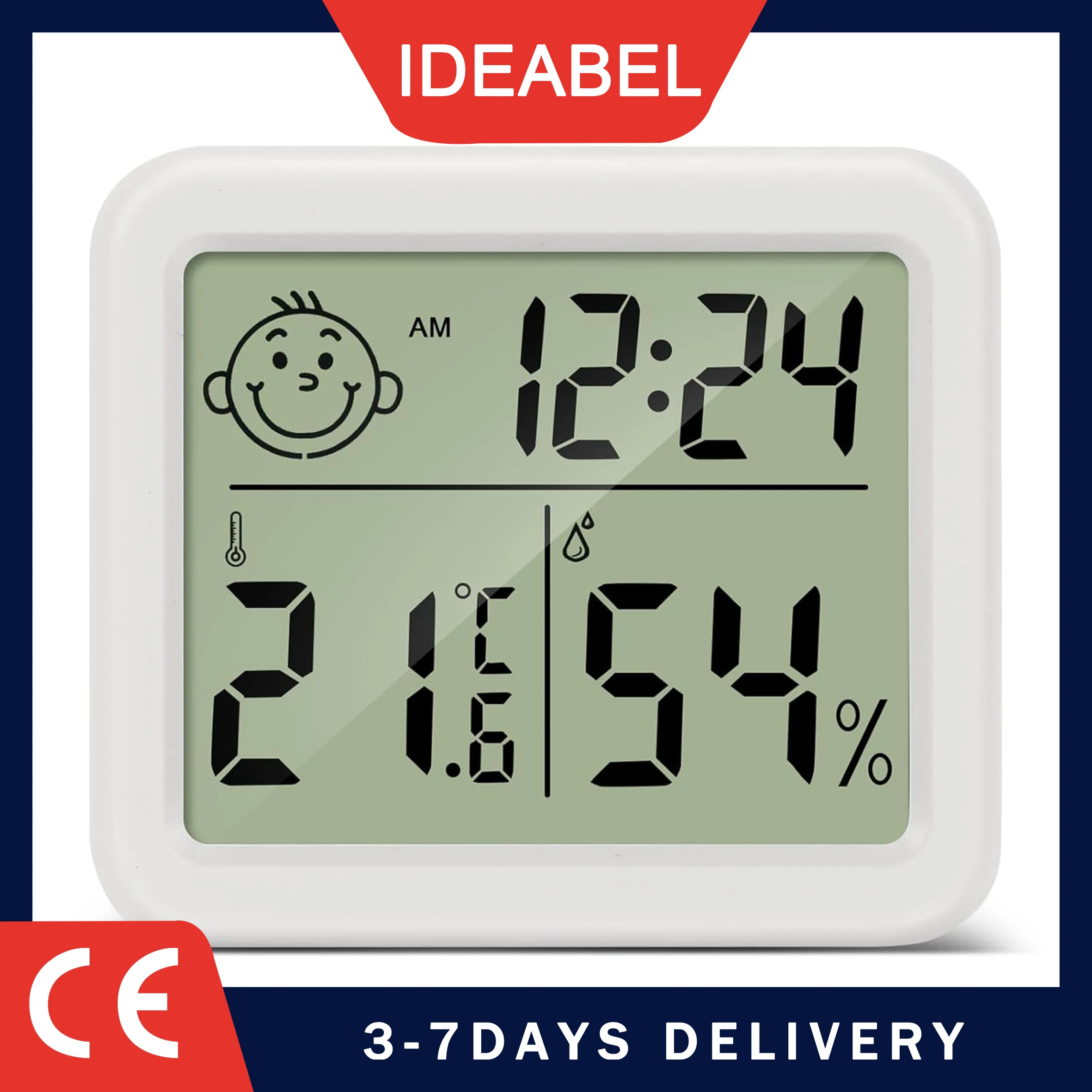 IDEABEL Digital Desk Wall Clock Temperature Humidity 3.2inch LCD Digital Display Operated clock Home Kitchen Office Decorations