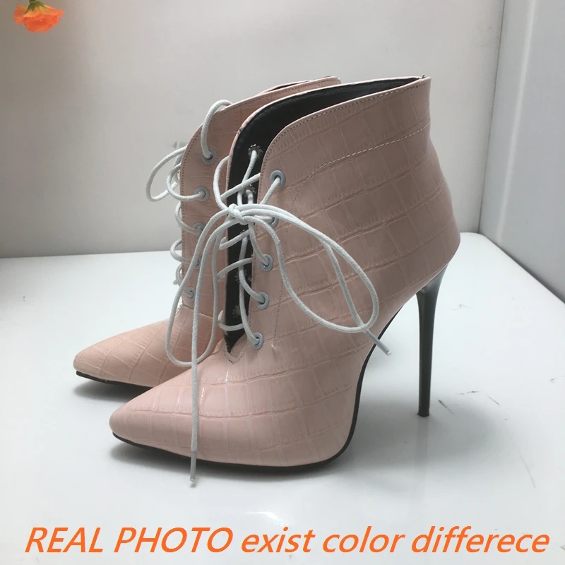 SIMLOVEYO 2024 Women Ankle Boots Pointed Toe Stiletto 12cm Lace Up 46 47 48 Party Dating Booties