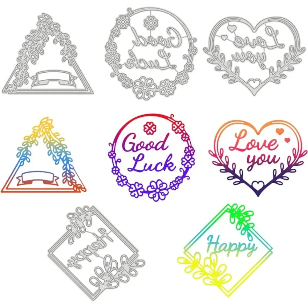 

4 PCS Geometric Border Frame Flower Metal Cutting Dies Wreath Love You Plants Embossing Stencils Template for DIY Card Scrapbook