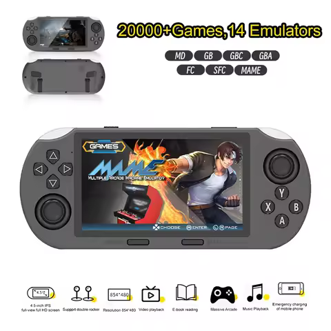 SF3000 휴대용 미니 휴대용 게임 플레이어 4.5 인치 IPS 스크린 레트로 비디오 게임 콘솔 PS1/GBA/SFC 용 20000 + 게임 내장