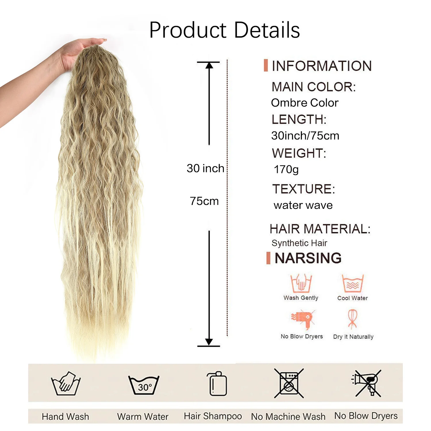 Ponytail Extension, Drawstring Ponytail Hair Extensions 30 Inch Long Curly Wavy Ponytail Natural Wavy Synthetic Hair for Women