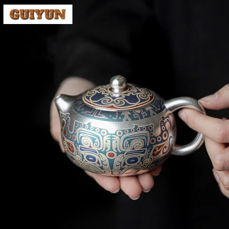 190ml Elegant Handmade Gilded Silver Xishi Teapot Creative Taotie Pattern Porcelain Pot Tea Soaking Kettle Drinkware Collection