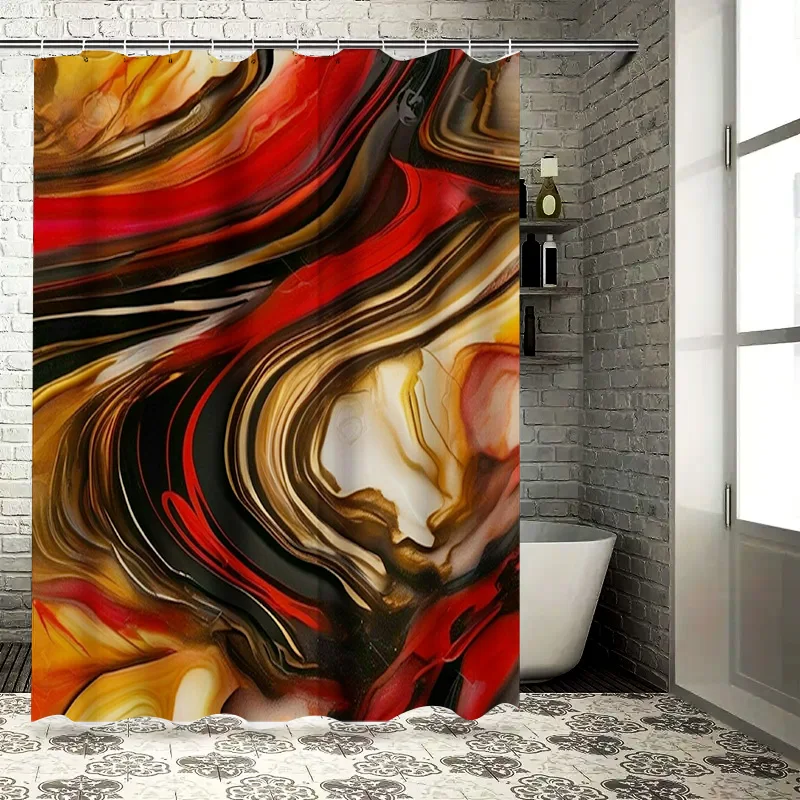 

Абстрактный красочный набор занавесок для душа, современный полосатый принт для декора ванной комнаты, оранжевый, красный, черный, желтый, белый, водонепроницаемый коврик для ванной C