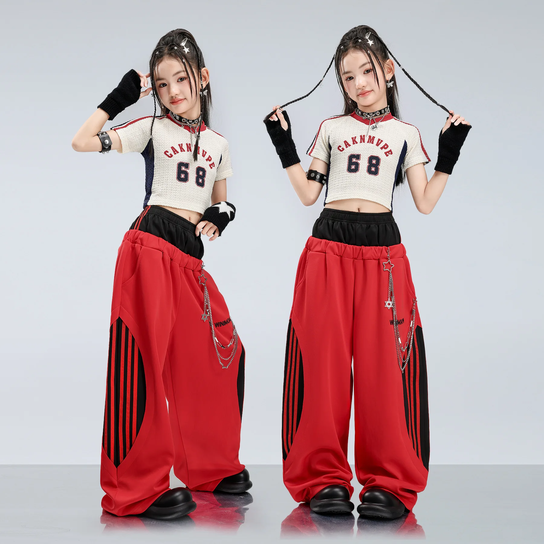 Hip Hop Girls Crop Top Street Dance Loose Cargo Pants Kids K-pop Shorts Streetwear Children Jazz Costume Girl Group Clothes Set