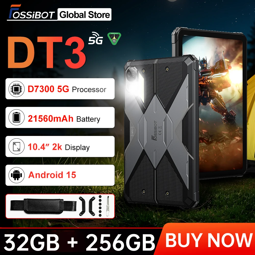 FOSSiBOT DT3 تابلت متين 32G(12+20)+256Go 5G 10.4 "MTK7300 أندرويد 15 21560mAh بطارية 32 + 64MP 66W FaceID NFC WIFI6