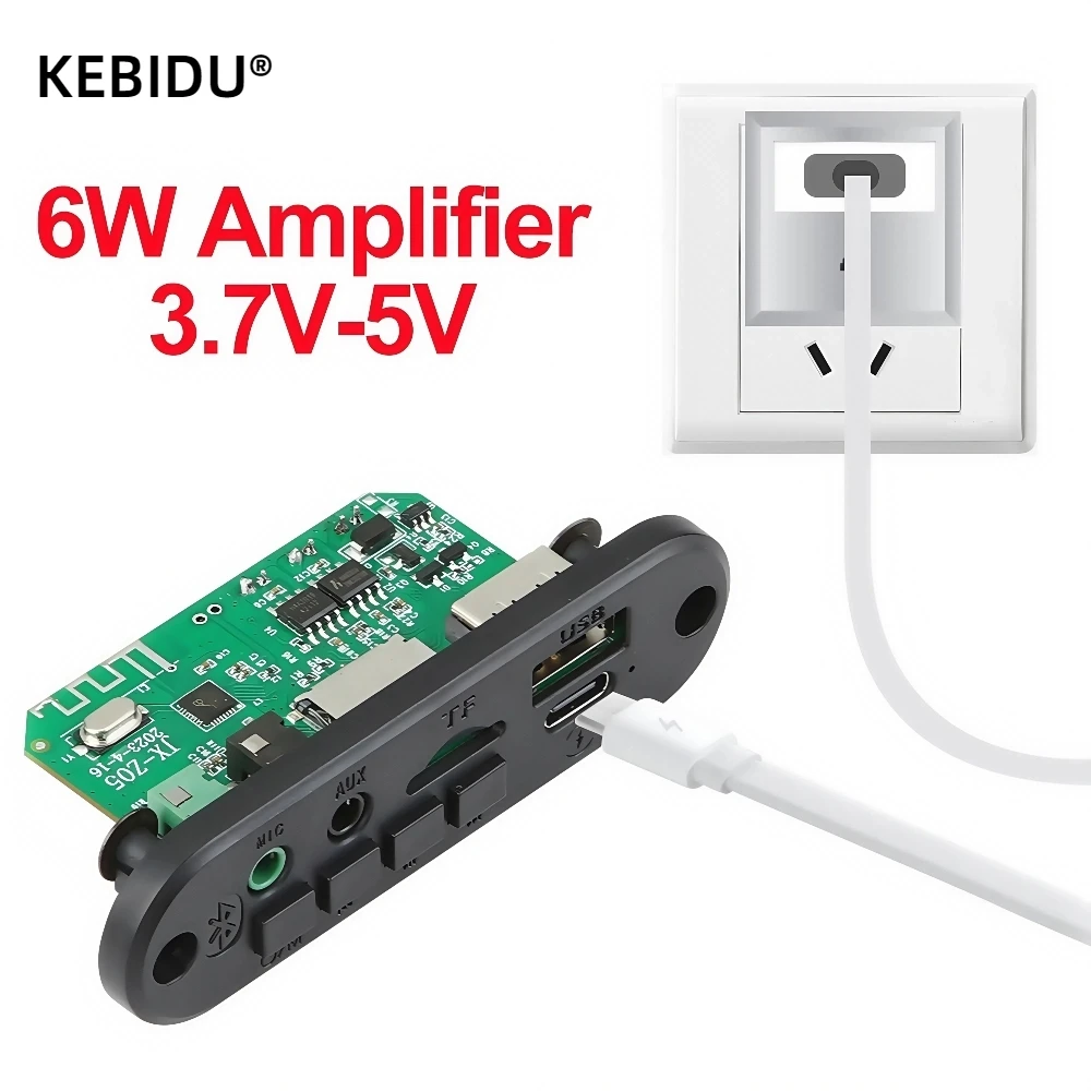 2*3W 6W Amplifier 5V MP3 Decoder Board Bluetooth 5.0 Stereo Audio DIY Car MP3 Player FM Radio TF USB 3.5mm Mic Jack Record Call