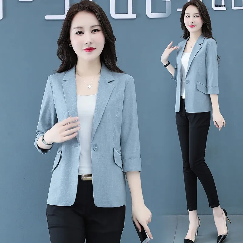 

Spring Autumn New Sle Women's Slim Fit Faionable ort Sve Suit Jaet Korean Version Quali Polyester Fiber irt