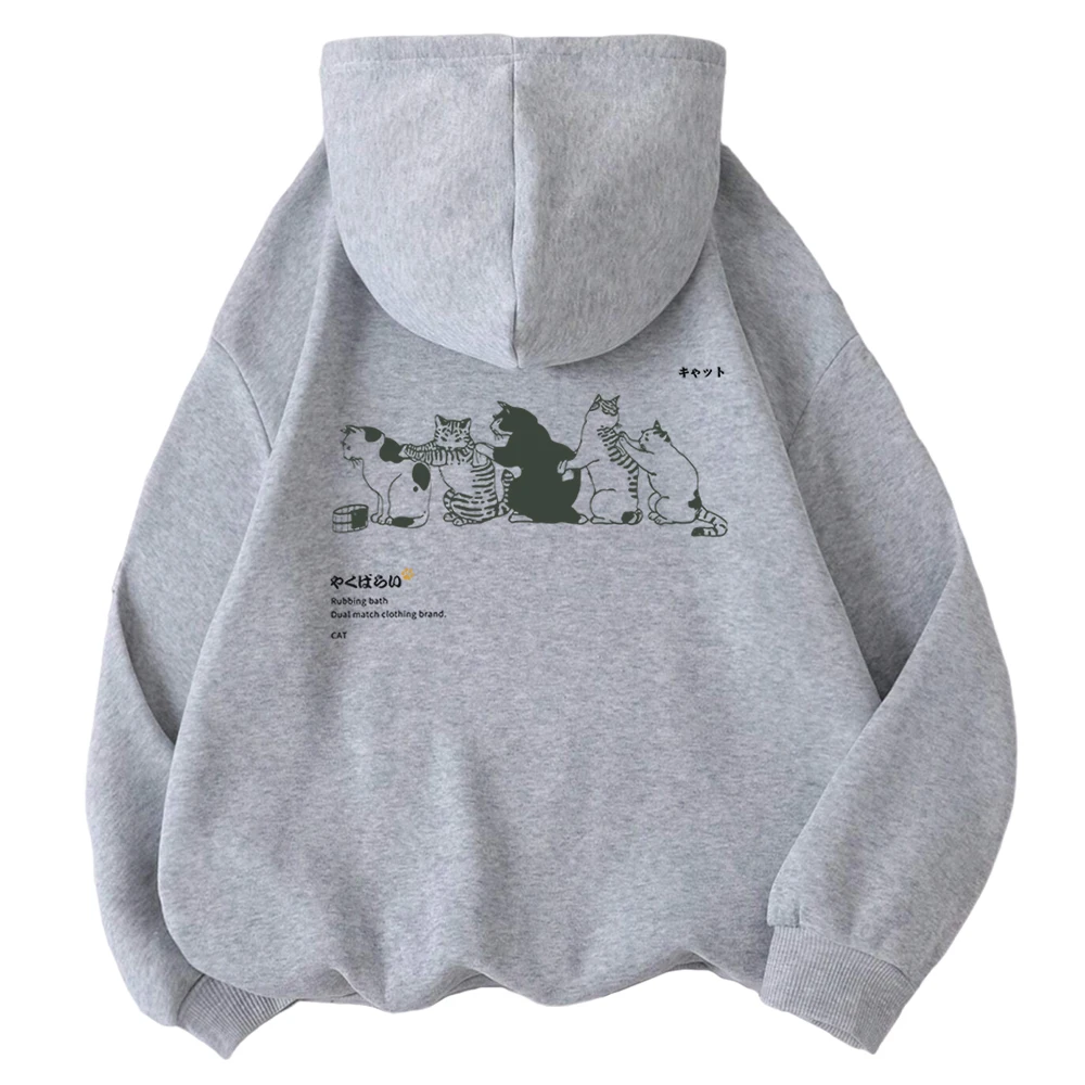 Japan Harajuku Queuing Cat Fun Hoody Men Women Casual Street Hoodie Crewneck Fleece Clothing Oversized Fleece Pullover Male — zdjęcie 2