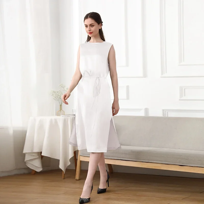 22 Momme 100% Mulberry Silk Nightdress Women Sexy Slit Sleepwear Long Sleeveless Dress Comfortable Loungewear Sleepshirt Nightie