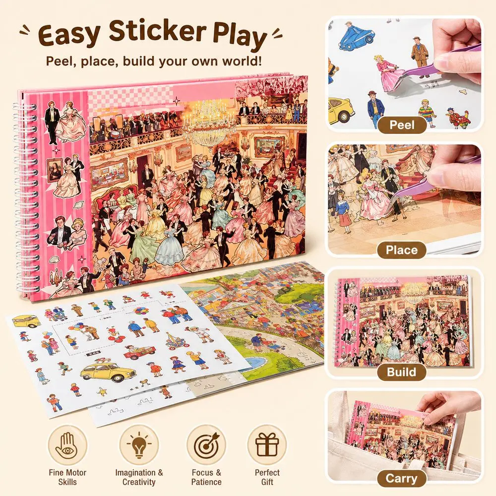 Kawaii Design 3D Scenery Stickers Spiral Bound Repositionable Miniature Scene Sticker Cartoon Pattern Pre Cut Stickers