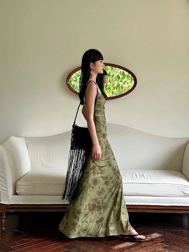 Retro พิมพ์ Camis ชุดผู้หญิงฤดูร้อนเซ็กซี่ Slim สปาเก็ตตี้สายรัดชุดพรรคเกาหลี Chic Elegant Beach Vestidos ใหม่