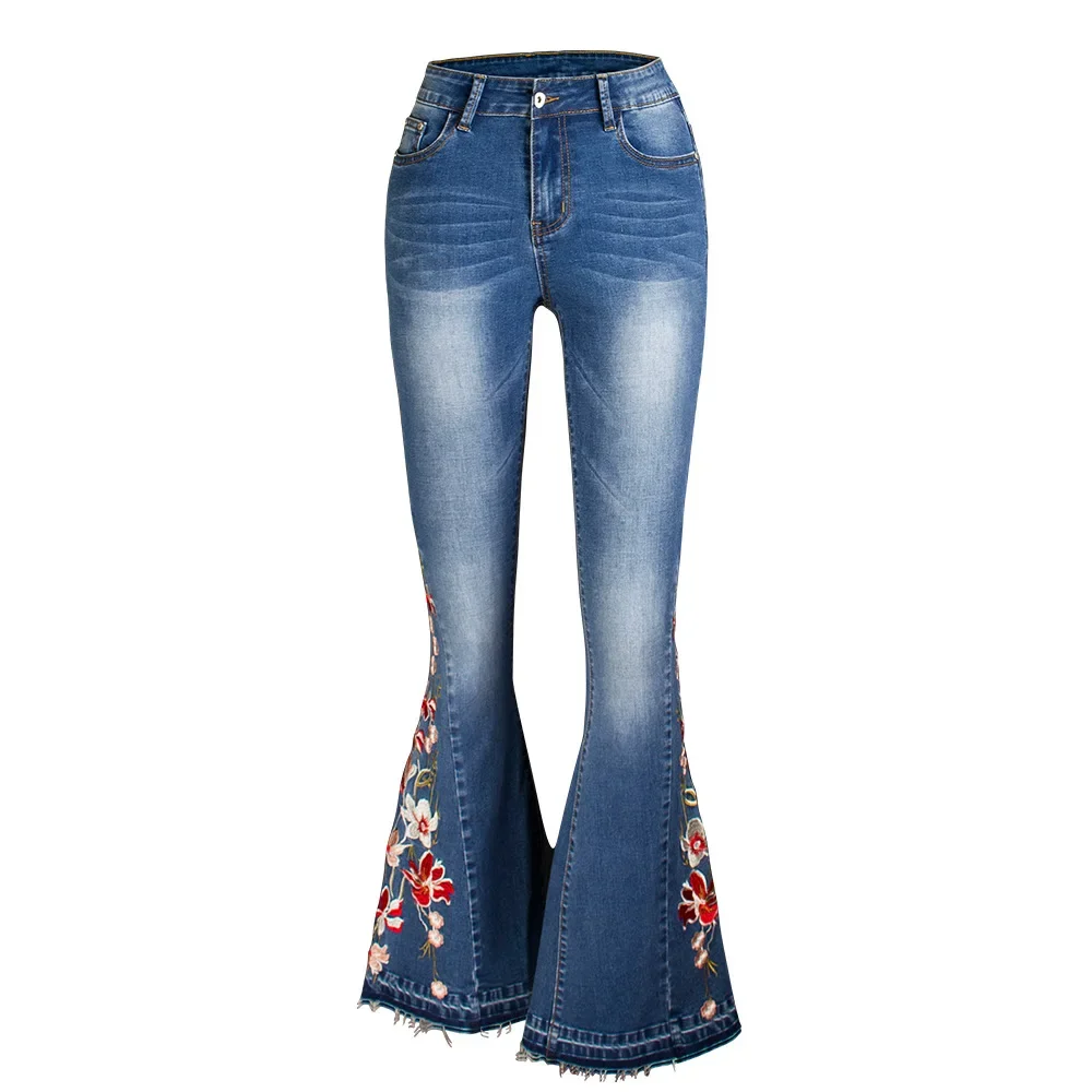 Imagem -05 - Teelynn Boho Bordado Floral Flare Jeans para as Mulheres do Vintage de Cintura Alta Calças Jeans Fino Verão 2023 Casual Calças Largas Perna