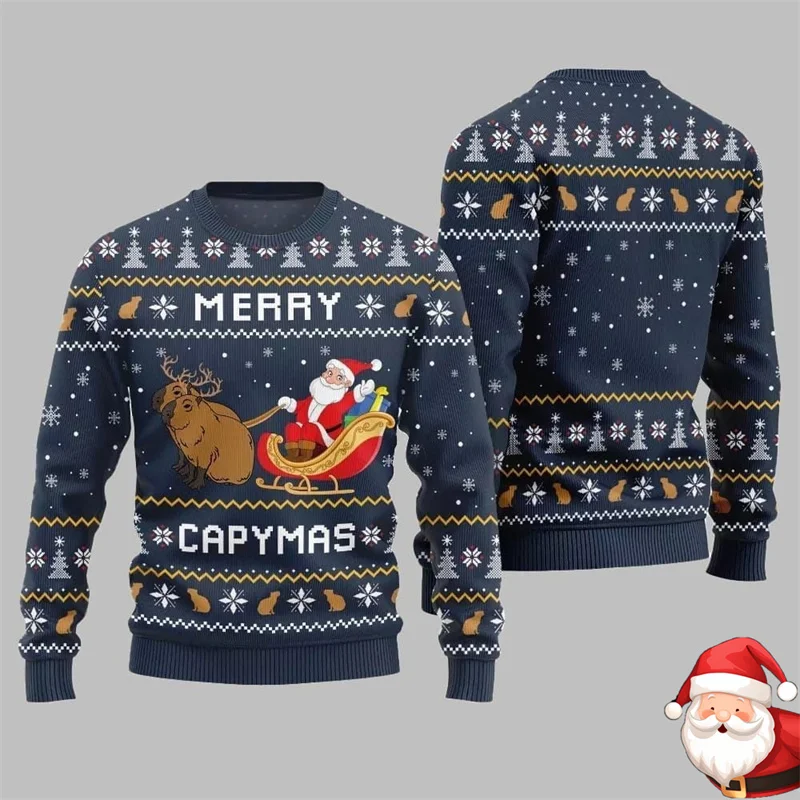 متعة ميلاد سعيد Capymas البلوز للرجال سانتا كلوز وكابيبارا طباعة تصميم س الرقبة عيد الميلاد البلوز سترة قبيحة 2026 السنة الجديدة #5