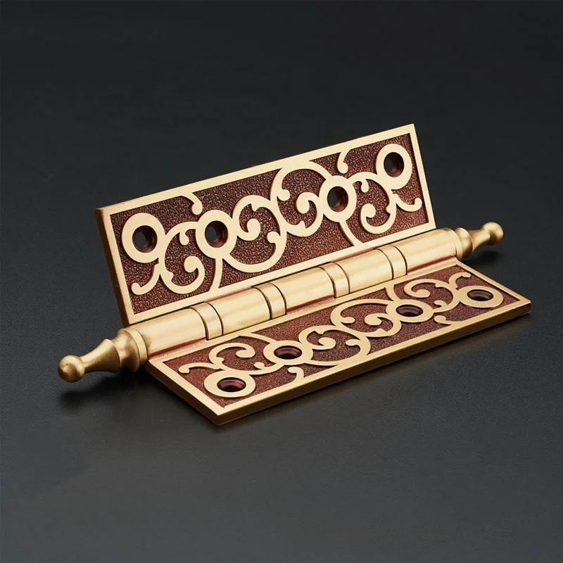 Vintage Carved Polished All Copper Heavy Duty Door Hinges Mirror Polished Luxury Wooden Door Hinges